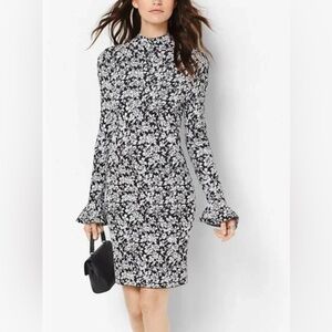 MICHAEL Michael Kors Black and White Ruffled Bodycon Dress